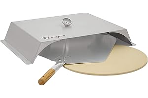 ‎BBQ-TORO BBQ-Toro Edelstahl Pizzaaufsatz für Gas- und andere Grills | Pizzahaube mit Thermometer, Pizzastein und Schaufel | 56 x 39 cm | Pizzacover, Outdoor Haube für Pizzen | Grillzubehör, Grillparty