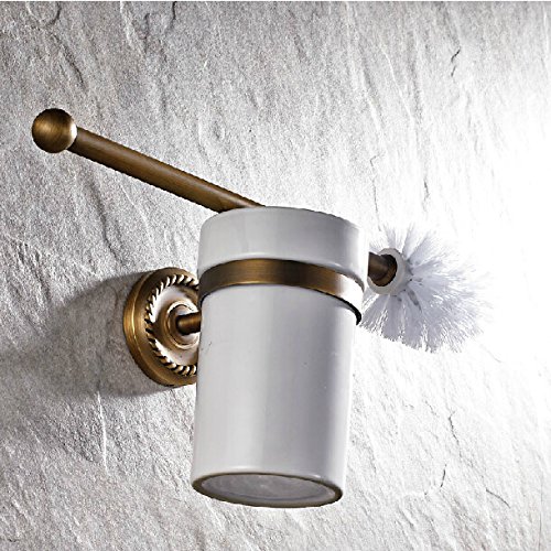 Weare Home Badzimmer geschnitzten Antiken Toilettenbürste Keramik Becher Gelb alle Kupfer Messing Toilettenbürstenhalter - 4