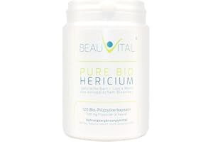 BEAUVITAL Pure Bio Hericium erinaceus Kapseln | Lions mane 120 Kapseln je 500 mg Igelstachelbart Pulver aus EU-Bio-Landwirtschaft, vegan, ohne künstliche Zusatzstoffe