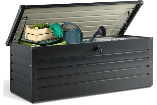 IDMarket - Coffre de Rangement métal verrouillable Gris Anthracite pour Jardin 600L 165x70x63 cm