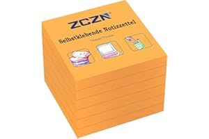 ZCZN Notas Adhesivas 76 x 76 mm, 6 Libros de Notas Autoadhesivas, 80 Hojas/Libro, Postis Pequeños Adecuadas para Notas (Naranja Fluorescente)