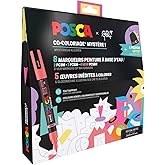 POSCA - Uni Mitsubishi Pencil - Mystery Co-Coloring Pack 3 Tips 8 Colours 5 Mystery Coloring Sheets to Color - 8 Water-Based