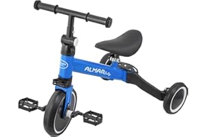 ALMAR Baby Triciclo 3 en 1 Azul, Bicicleta niño correpasillos, Bicicleta con Pedales, Bici bebé de 1año a 5 años, 25kg, Asiento Ajustable