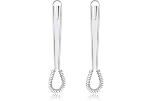 Wancala 2 Pack Small Whisk, Stainless Steel Sauce Whisk for Baking Cooking Mixing Eggs Milk Coffee Cream, Egg Beater Manual Coil Whisk (A-33)