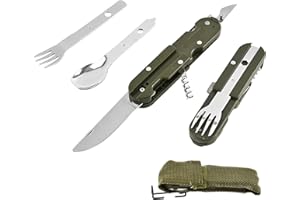 Lotbun Couverts De Camping Pliable，5 En 1 Set De Couverts De Camping，Set De Couverts D'Extérieur Avec Sac De Rangement，Camping Et Pique-Niques De Randonnée