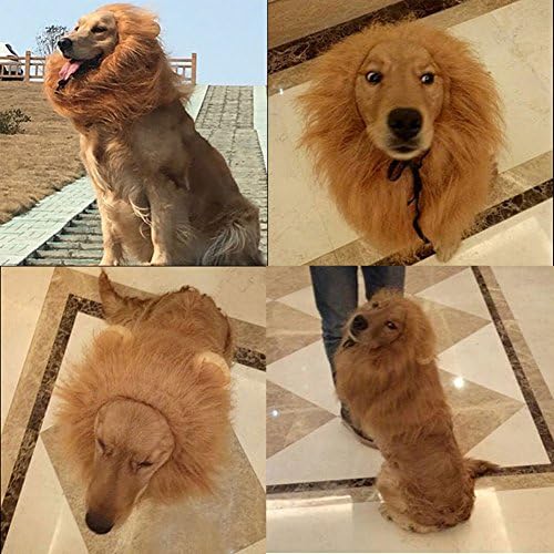 Jieyutek Pet Costume Cosplay Lion Mane Hair Cap Hat Medium/Large dogs Lion Hat for Dogs Stuffed Plush Lion Head Circumference Hat(Light Brown)