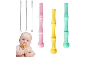 NICEIN®Paille de Anneau Dentition Bebe - Jouet Dentition Bébé en Silicone Avec 3 Brosses de Nettoyage,Anneaux de Dentition,Anneau de Dentition Sans BPA,Convient Aux Bébés de 6 à 12 Mois (3 pièces)