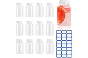 YUE QIN 12 Pièces Bouteilles de Jus avec Lidsjugs Reutilisable Bouteille Jus de Fruit avec Autocollant en Plastique Transparent pour Fruits Smoothies Lait et Boissons (100ML)