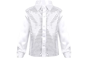 inlzdz Boys Kids Long Sleeve Shiny Sequin Shirt Hip-hop Jazz Stree Choir Dance Shirt Top Stage Fancy Costume