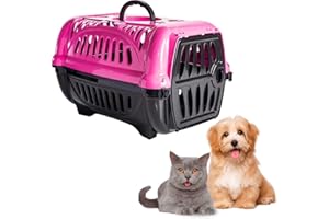 Jel Plast Durable Cat Carrier, Dog Carrier, Pet Carrier with Ventilation System, Secure Locking Door, Convenient Handle - Plastic Pet Carriers for Cats, Dogs, Small Pets, Travel Carrier (Pink)