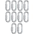 REZNOR Heavy Duty Oval Shape Stainless Steel Screw Link Snap Hook Carabiner/Hook Swing Connector Multipurpose, SnapHook for Weight-Lifting Mountain Swinging Climbing Gym Silver (Pack of 10)