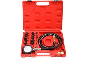 FreeTec Tester Pressione Olio, 0-140 PSI Manometro Pressione Olio Motore, Kit Misurazione Pressioni Oli, Attrezzo Prova Pressioni Oli Auto con Tubo e Adattatori per VW BMW Opel Ford Fiat (Rosso)