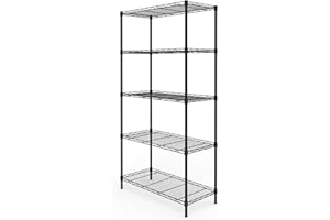 Bonnlo 5-Tier Wire Shelving Unit, Adjustable Heavy Duty Storage Rack for Kitchen, Pantry, Garage, Office & Home,74x34x150cm,Black
