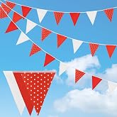 Reusable Fabric Bunting Bunting 3 Designs Red and White Polka Dot Bunting Banner Outdoor for Mother's Day Garden Birthday Wed