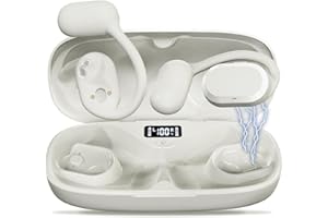 Seflorgo Open Ear Headphones Over Ear Buds, IP67 Waterproof True Wiress Earbuds with Dual DSP Noise Cancelling Mic for Work and Sports, Advanced Bluetooth 5.4 (Beige)