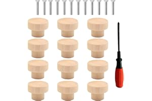 HUSUIME JI 12 Stück Möbelknöpfe holz, Holz Tür Schubladengriffe, Knäufe für Schränke und Schubladen, Schrankknöpfe Mit Schrauben, Holzknöpfe für kommode, möbel, 35 x 26 mm - A