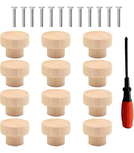 6 Boutons De Tiroir En Bois Style Bohème - 35 Mm, Motifs Blancs, Pour Armoire, Commode, Rénovation Meubles - 4