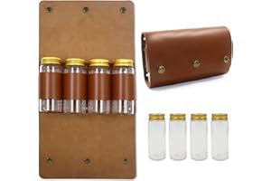 Yitexin Portable Camping Spice Storage Bag with 4 Spice Jars, Camping Spice Set Kit, Outdoor Spice Containers, PU Leather Camping Seasoning Condiment Organizer for Travel Hiking BBQ (Brown)