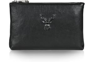 Karoukee Vegetable Tanned Leather Clutch Bag for Men Multipurpose Business Handbag Luxurious Wristlet Wallet for 9.7" Tablet