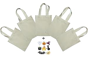 MIMAIN Bolsas de Tela Pequeñas. 5 Mini bolsas con DTF(Transferencia por Calor). Bolsa Personalizable para Merienda, Chuches, Cumpleaños y Cole. Bolsa Tela Blanca para Niños. Tote Bag Carnaval Halloween