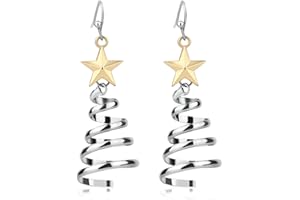 MIKOVIVI Boucles d'Oreilles Pendantes Sapin de Noël, 5,5cm Légères en Métal avec Breloque Étoile Dorée - Bijoux Vacances pour Femmes, Cadeau de Fête de Noël