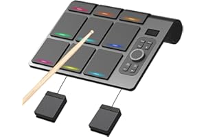 Batteria Elettronica Portatile Mocoli, Tamburo Elettronico Portatile con 9 Pad, Altoparlanti Incorporati, Bacchette e Pedali per Batteria, Per Principianti ed Esperti