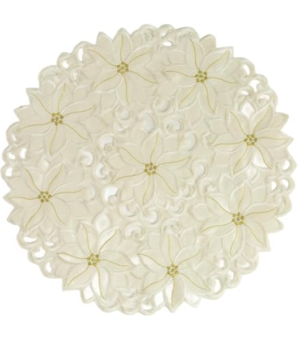 Centrini Rotondi Ricamati A Fiore - Set Di 2, 20x20 Cm, Bianco - Foto 7