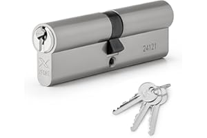 XFORT : Serrure à cylindre européen 45/50 chromé (95mm), serrure à barillet européen pour porte avec 3 clés, serrure de porte anti-choc, anti-perçage et anti-crochetage avec clé.