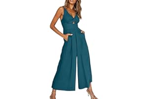 GENERIC Femme Combinaison Décontractée Overall pour Femme Jambe Large Combinaison Sans Manches Décolleté en V Dos Libre Combinaison Baggy Uni Combinaison avec Poches 2024 Vêtements