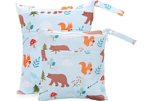 fanksoow 2Pcs Wet Bags, Waterproof Travel Beach Baby Cloth Diaper Wet Dry Bags for Soiled Baby Clothes Swimsuits (Bear)