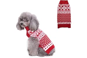 Skystuff Christmas Dog Jumper, Warm Knitwear Pet Sweater Snowflake Pattern Dog Cat Clothes Apparel for Winter Christmas, Red White