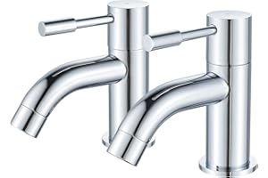 NewEast Pair of Basin Taps,Twin Modern Round 1/2" Hot and Cold Bathroom Sink Taps,Chrome Brass 2pcs