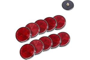 TAEUYYM 10 x Catarifrangente Tondi Rosso, Catarifrangente Tondi Posteriore Rimorchio Supporto di Fissaggio a Vite, Catarifrangente Tondi Applica RV Camion Rimorchio Veicolo Agricolo Trattore(Rosso)