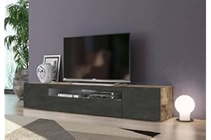 Dmora - Mobile porta TV Jesse, Credenza bassa da soggiorno a 3 ante, Base porta televisione, 100% Made in Italy, cm 200x40h37, Acero e Ardesia