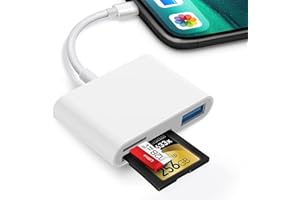Loydia Lector de Tarjetas SD para iPhone, 3 in 1 Adaptador de Lector de Tarjetas de Memoria con Puerto USB, Lector Tarjetas SD/Micro SD Card Reader para iPad, Compatible con SD/Micro SD/SDHC/SDXC/MMC