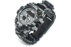 YzoTek Sports Survival Bracelet Watch, 6 in 1 Outdoor Emergency Waterproof Wristband First Aid Tools with Paracord, Compass, Thermometer, Whistle, Screwdriver for Camping & Adventure