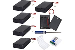 GTIWUNG 6Pcs 3 AA Battery Holder with Switch and Cover, Battery Holder Case Box with Wires,Black Plastic Batteries Case with Pin,3X1.5V 4.5V AA Battery Holder with Leads,2Pcs Cell Battery Storage Case