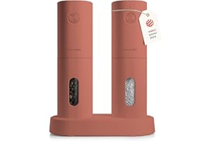 LARS NYSØM Salz und Pfeffer Mühle Elektrisch 2er Set mit einstellbarem Keramik-Mahlwerk von grob bis fein I Design Gewürzmühlenset Automatisch (2 Stück) (Brick Red)