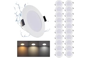 Grebeam 20 Unidad 5W Downlight LED Empotrable 230V, IP44 Ojos de Buey para Techo 3000K/4000K/6000K, Agujero de Corte: φ75-90mm para Baño Cocina Salón