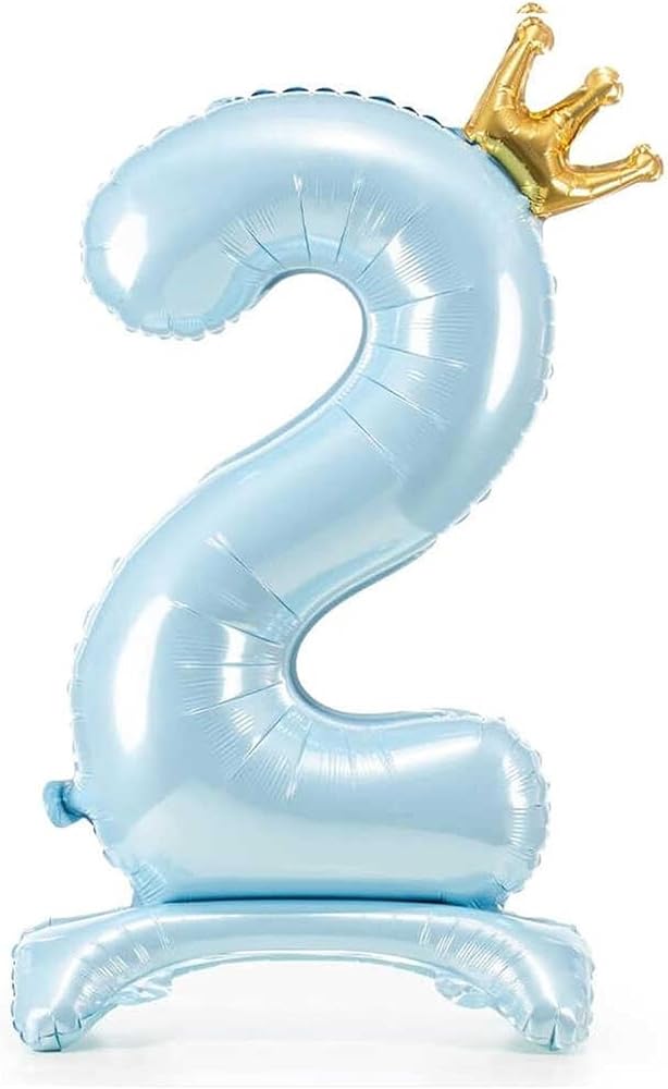 Ayaklı ve Kral Taç'lı Rakam Folyo Balon 34 İnç 76 Cm (Bebe Mavisi, 2)