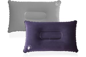 JSUOEO Inflatable Pillows for Camping, 2 Pack Ultralight Compact Portable Compressible Blow Up Travel Outdoor Pillow Soft Flocked Surface for Neck & Lumbar Support, Blue+Gray