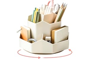 Haphome Desk Organiser Rotating Pen Holder Children - 360 Rotating Large Capacity Pens Organiser with 9 Compartments for Office School Desk Pencil and Other Stationery Storage