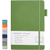 Dotted Notebook, A5 Hardcover, with 100gsm Thick Paper, Inner Pocket, Elastic Band, PU Leather Cover, 192 Pages, 5.7 x 8.4 In