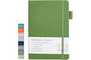 BEINUSHOR Cuaderno de puntos, A5, tapa dura, con papel grueso de 100gsm, bolsillo interior, banda elástica, cubierta de piel sintética, 192 páginas, 14,5 x 21,3 cm (Verde)