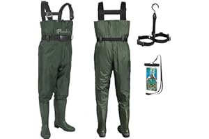 CROCH Fishing Chest Waders for Men Women with Boots Waterproof Breathable Waders Green/Brown Sizes UK 5-14