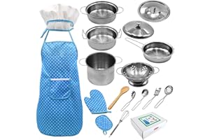 VIENTIANE Giocattoli per Pentole Cucina per Bambini, Cucina Giocattoli in Acciaio Inossidabile per Bambini, Pentole Giocattoli da Cucina, Utensili da Cucina Pan Set di Giocattoli per Bambini (2)