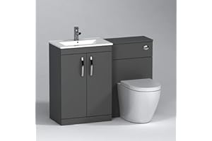 ROYAL BATHROOMS.CO.UK 1100mm Modern Indigo Grey Gloss Bathroom 2 Doors Minimalist Vanity Unit Basin Sink & Abacus Pan + Toilet Furniture Set