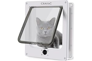 CEESC Chatière pour Chat, Porte pour Animaux de Compagnie magnétique avec Serrure rotative à 4 Voies pour Chats, Chatons et Chatons, Version améliorée (Taille intérieure: 19,5 x 18 x 5,5 cm, Blanc)