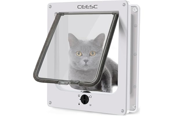 CEESC Kattsmatta, magnetisk husdjursdörr med 4-vägs roterande lås för katter, kattungar och kattungar, förbättrad version (in