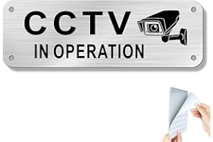SINMAO CCTV In Operation Sign Brushed Aluminum Self-Adhesive 15x5cm Camera Recording Security Safety Sign for Windows Outdoor or Indoor